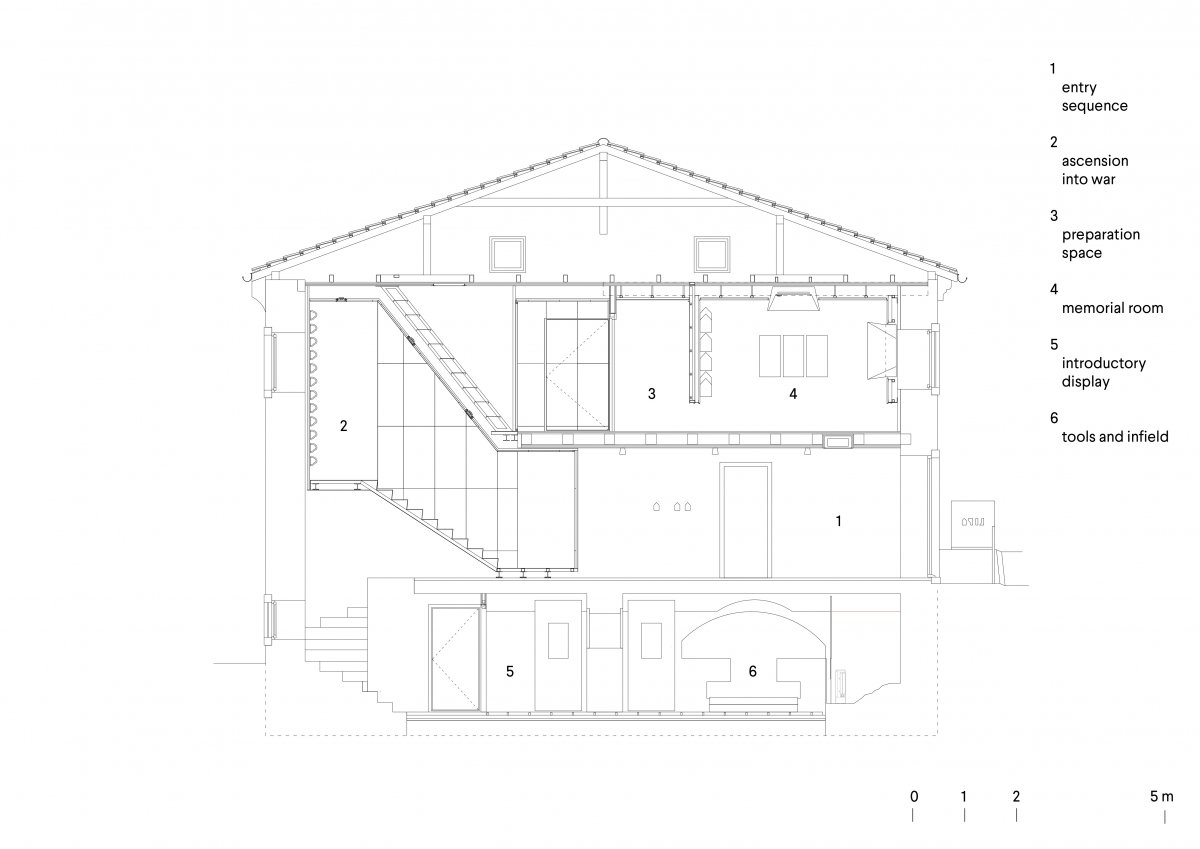 Cross section with transitional staircase element